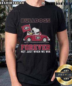 Alt Text: Official Bulldog Forever Not Just When We Win Snoopy Car T-Shirt featuring a playful Snoopy graphic and bold text design.