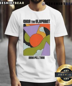 Official Cage The Elephant Neon Pill Tour 2024 T-Shirt featuring vibrant colors and iconic band logo design.