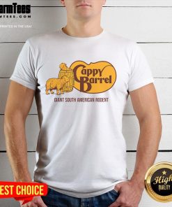 Official Cappy Barrel Capybara Campaign Store Logo T-Shirt featuring a playful capybara design in vibrant colors.