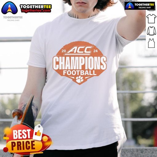 Official Clemson Tigers 2024 ACC Football Conference Champions T-Shirt featuring team colors and logo, perfect for fans.