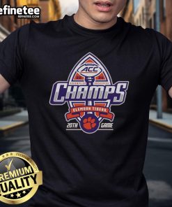 Official Clemson Tigers Blue 84 2024 ACC Football Conference Champions Locker Room T-Shirt featuring team logo and colors.