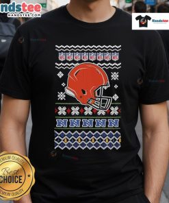 Official Cleveland Browns NFL Football Christmas helmet T-shirt featuring festive design and team logo, perfect for fans.