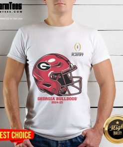 Official College Football Playoff 2025 Georgia Bulldogs Helmet T-Shirt featuring team colors and logo for fans.