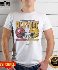 Official College Football Playoff 2025 Indiana vs Notre Dame First Round T-Shirt featuring team logos and vibrant design.