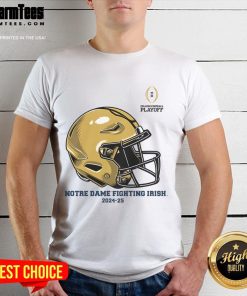 Official College Football Playoff 2025 Notre Dame Fighting Irish Helmet T-Shirt featuring vibrant team colors and logo.