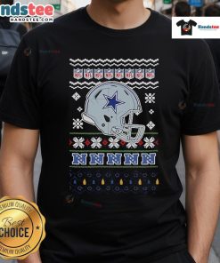 Official Dallas Cowboys NFL Football Christmas Helmet T-Shirt featuring festive design for fans celebrating the holidays.