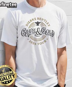 Official Dierks Bentley Gravel And Gold 2024 Tour T-Shirt featuring vibrant graphics and tour details on a stylish black tee.