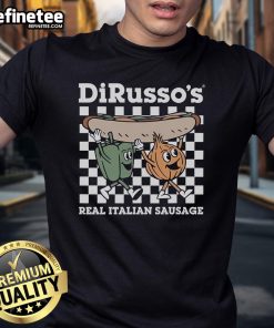 Official Dirusso's Pepper Onion Sausage Sandwich T-Shirt featuring vibrant design and bold colors for sausage lovers.