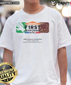 Official First Responder Bowl T-Shirt featuring North Texas Mean Green vs Texas State Bobcats matchup design.