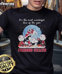 Fresno State Bulldogs Christmas T-Shirt featuring Peanut characters, perfect for holiday cheer and team spirit.