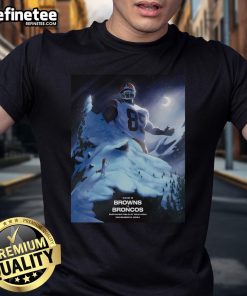 Official Game 12 poster T-shirt featuring Cleveland Browns vs. Denver Broncos at Empower Field, December 2, 2024.