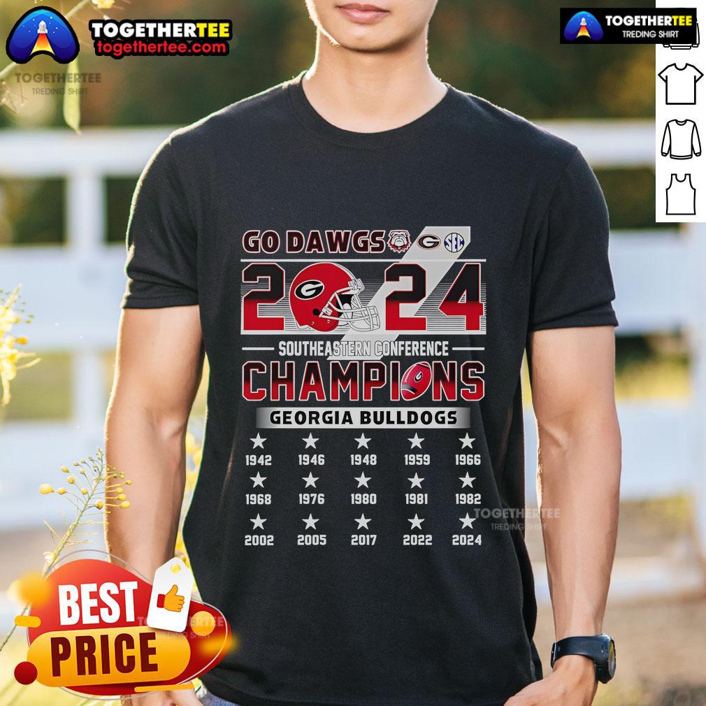 Official Go Dawgs 2024 Southeastern Conference Champions Georgia Bulldogs T-Shirt Official Go Dawgs 2024 Southeastern Conference Champions Georgia Bulldogs T-Shirt featuring team colors and logo.