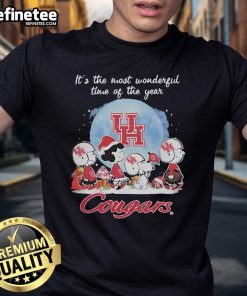 Official Houston Cougars Christmas T-Shirt featuring Peanut characters celebrating the most wonderful time of the year.