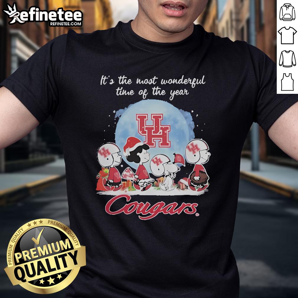 Official Houston Cougars It The Most Wonderful Time Of The Year Peanut Characters Christmas T-Shirt Official Houston Cougars Christmas T-Shirt featuring Peanut characters celebrating the most wonderful time of the year.
