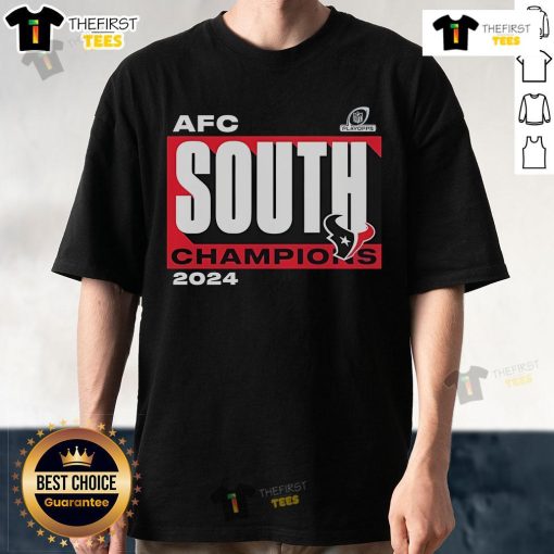 Official Houston Texans 2024 AFC South Division Champions Conquer T-Shirt featuring bold team graphics and colors.