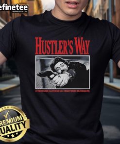 Official Hustler's Way Streetwise Clothing Co trademark t-shirt featuring bold logo design for stylish streetwear enthusiasts.