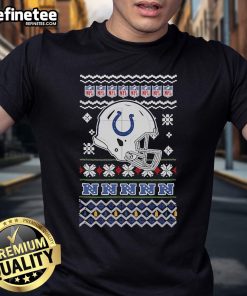 Official Indianapolis Colts NFL Football Christmas Helmet T-Shirt featuring festive design and team logo for holiday cheer.