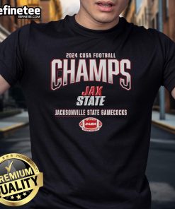 Official Jacksonville State Gamecocks 2024 C-USA Football Conference Champions Locker T-Shirt in team colors.