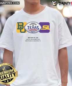 Official Kinders Texas Bowl Baylor vs LSU December 31st T-shirt featuring team logos and game date, perfect for fans.