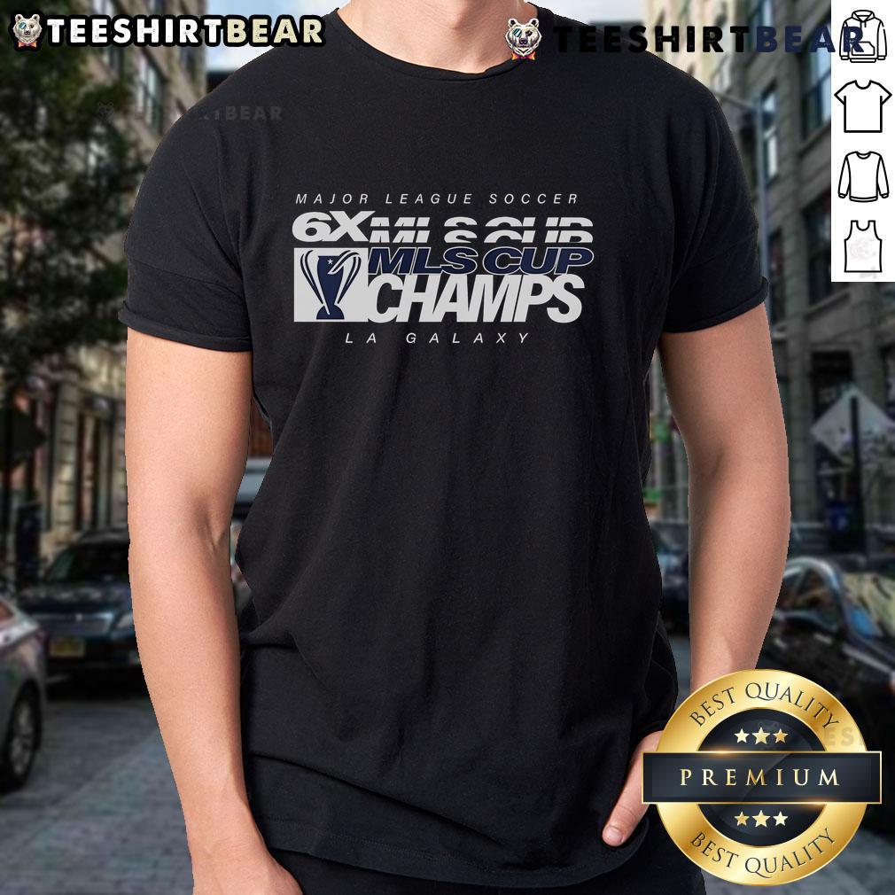 Official La Galaxy Six Time Mls Cup Champions Banner Years T Shirt Official LA Galaxy Six-Time MLS Cup Champions Banner Years T-Shirt featuring team colors and championship years design.