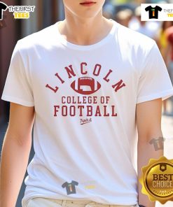 Official Lincoln College of Football Triple T-Shirt showcasing vibrant design and college branding for sports enthusiasts.