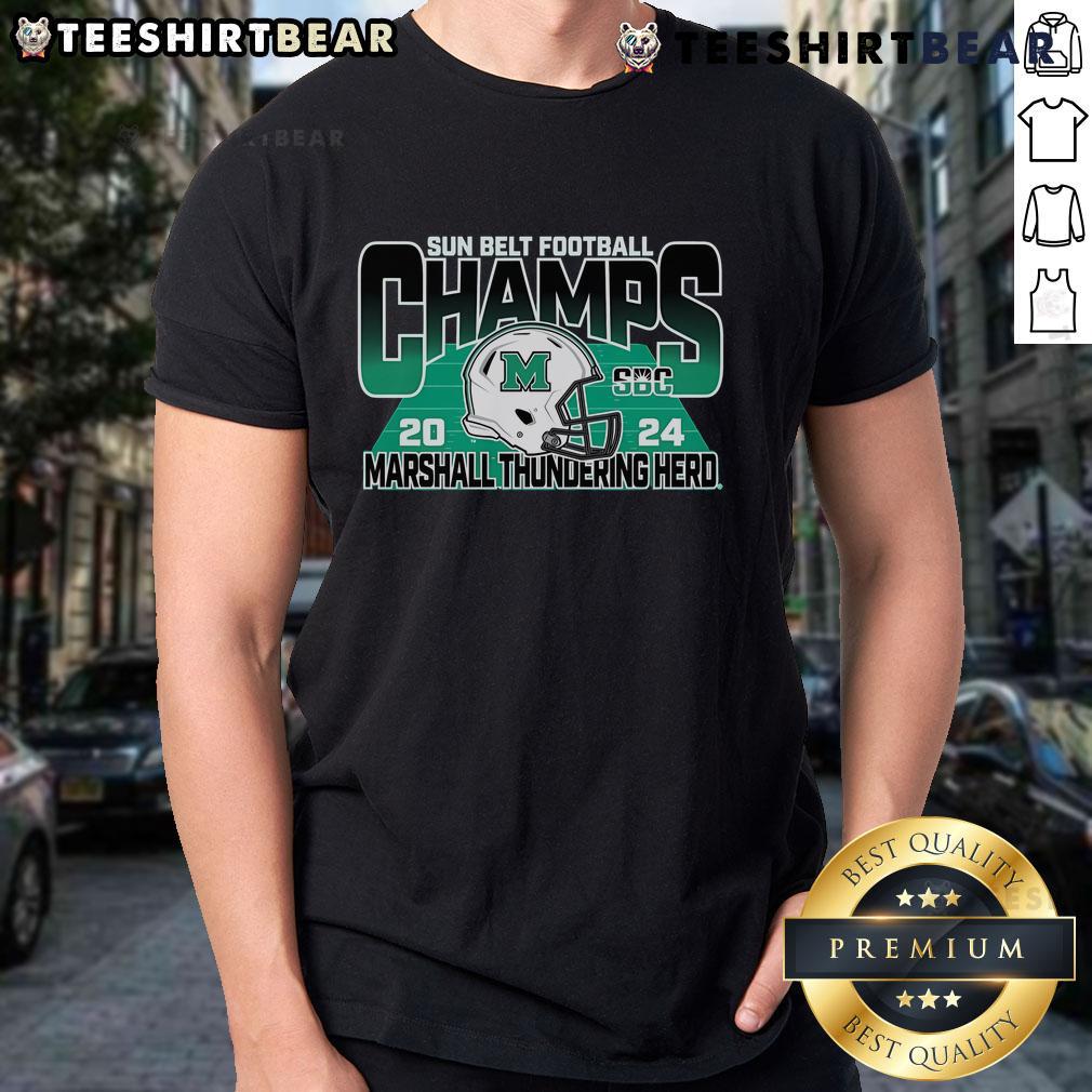 Official Marshall Thundering Herd Blue 84 2024 Sun Belt Football Conference Champions T-Shirt Alt Text: Official Marshall Thundering Herd Blue 84 2024 Sun Belt Football Conference Champions T-Shirt featuring team logo.