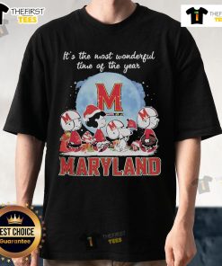 Alt Text: Official Maryland Terrapins Christmas T-Shirt featuring Peanut characters in festive design for holiday cheer.