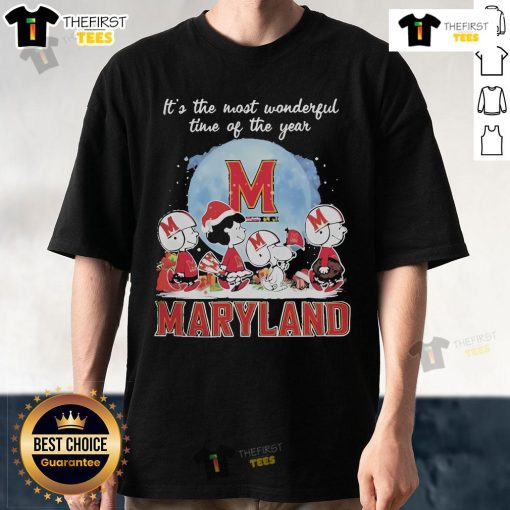 Alt Text: Official Maryland Terrapins Christmas T-Shirt featuring Peanut characters in festive design for holiday cheer.