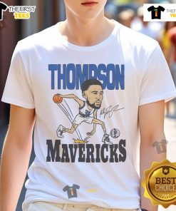 Alt Text: Official Mavericks Klay Thompson Signature T-Shirt featuring bold graphics and team colors for fans and collectors.