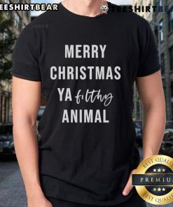 Official Merry Christmas Ya Filthy Animal T-Shirt featuring festive graphics and holiday spirit design for Christmas cheer.