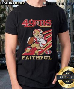 Alt Text: Official Mickey Mouse San Francisco 49ers Faithful slogan T-shirt featuring vibrant graphics and team colors.