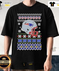 Official New England Patriots NFL football Christmas helmet t-shirt featuring festive design and team logo.