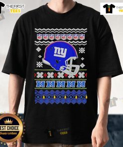 Alt Text: Official New York Giants NFL Football Christmas Helmet T-Shirt featuring festive design and team logo, perfect for fans.