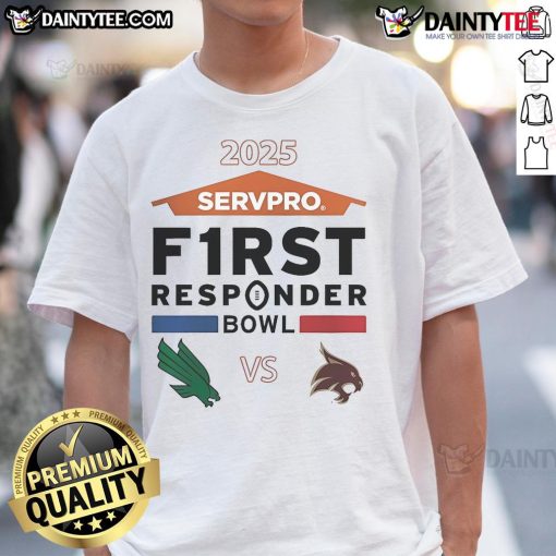 Alt Text: Official North Texas Mean Green vs Texas State Bobcats Servpro First Responder Bowl 2025 T-Shirt design
