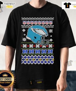 Alt Text: Official Philadelphia Eagles NFL Football Christmas Helmet T-Shirt featuring festive design and team colors.