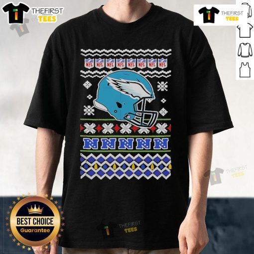 Alt Text: Official Philadelphia Eagles NFL Football Christmas Helmet T-Shirt featuring festive design and team colors.