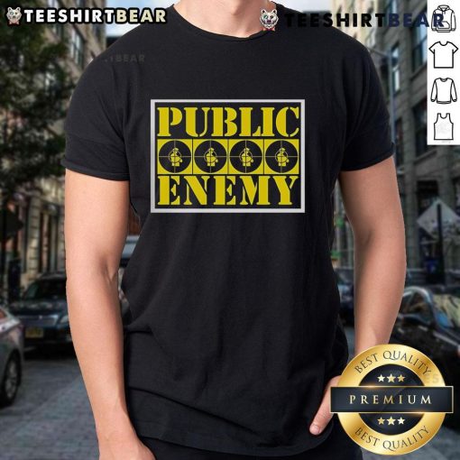 Alt Text: Official Public Enemy yellow logo T-shirt featuring iconic design, perfect for fans of hip hop and streetwear fashion.