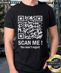 Official QR Scan Me Trump 45 47 Tee featuring Trump dancing with a QR code design for supporters and fans.