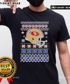 Alt Text: Official San Francisco 49ers NFL Football Christmas Helmet T-Shirt featuring festive design and team colors.