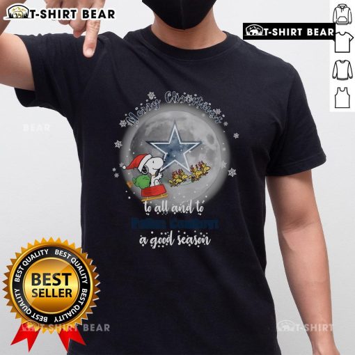 Official Santa Snoopy Merry Christmas T-Shirt celebrating Dallas Cowboys 2024 season, perfect for holiday cheer.