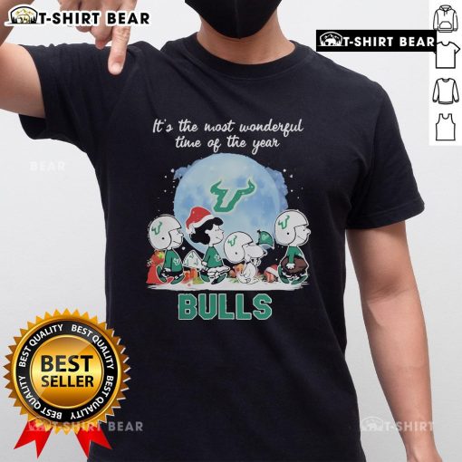 South Florida Bulls Christmas T-shirt featuring Peanut characters, celebrating the holiday spirit in style.
