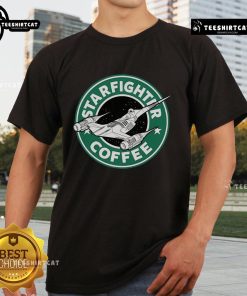 Official Starfighter Coffee T-Shirt featuring a bold logo and stylish design for coffee enthusiasts and fans.