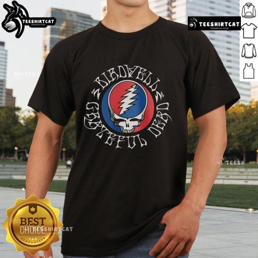 Official Steal Your Face Grateful Dead distressed skull T-shirt featuring iconic design and vintage look for fans.