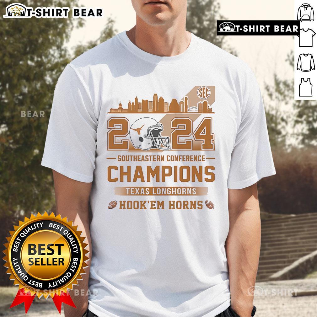 Official Texas Longhorns Southeastern Conference Champions 2024 Hook' Em Horns T-Shirt Alt Text: 2024 Texas Longhorns Southeastern Conference Champions T-Shirt featuring 'Hook 'Em Horns' design.