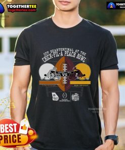 Official Texas Longhorns vs Arizona State Sun Devils Peach Bowl 2025 T-shirt featuring team logos and vibrant design.
