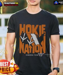 Alt Text: Official Virginia Tech Hokies Nation T-Shirt featuring the Hokies logo in maroon and orange, perfect for fans.