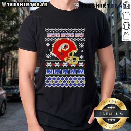 Alt Text: Official Washington Commanders NFL football Christmas helmet T-shirt featuring festive design and team logo.