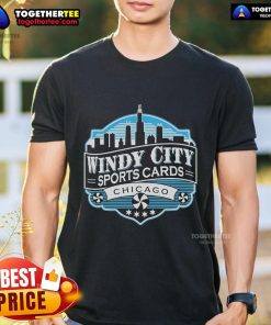 Alt Text: Official Windy City Sports Cards Chicago T-Shirt featuring vibrant graphics and a comfortable fit for sports fans.