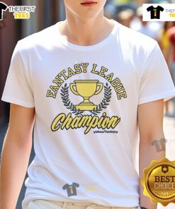 Official Yahoo Fantasy League Champion Cup T-Shirt featuring bold graphics and vibrant colors for fans and players.