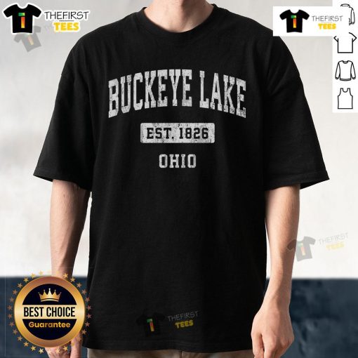 Alt Text: Vintage sports t-shirt featuring 'Original Buckeye Lake Ohio' design, perfect for fans and collectors of Ohio memorabilia.